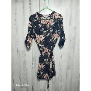 41 Hawthorn Stitch Fix Navy Blue Floral Tie Waist Shift Shirt Dress Size Large